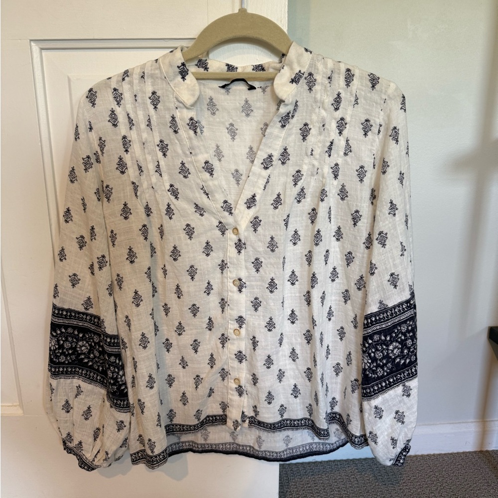 Women's White and Navy Boho Blouse